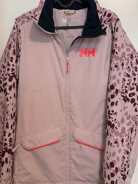 Helly Hansen Light Pink and Navy Hooded Shell Jacket with Pink Camo Trim
